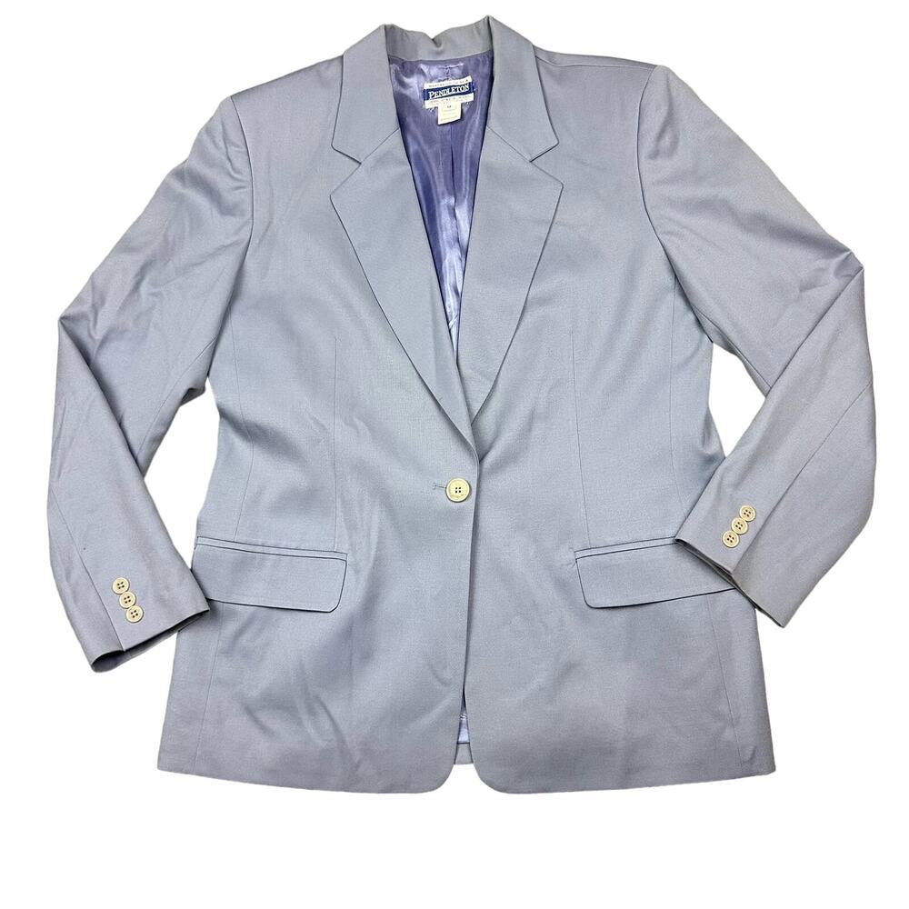 Pendleton Blazer Womens 12 Blue Good Vintage 100% Virgin Wool Made in USA Jacket